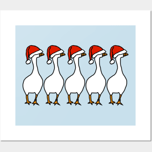 Five Gaming Goose Christmas Santa Hat Posters and Art